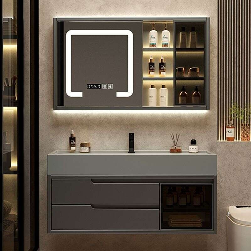 Set Kabinet Penyimpanan Kayu Asli QW- Cermin Pintar di Sinki Bilik Mandi 