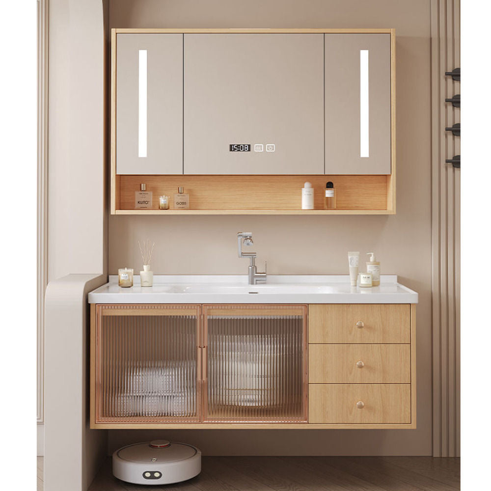 QW- Solid Wood Storage Smart Mirror Cabinet Bathroom Sink Set