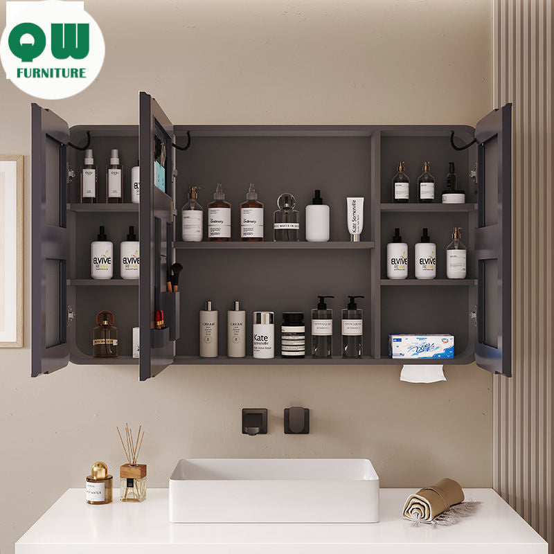 QW- Smart Mirror Cabinet Bathroom Aluminum Metal Can Display Time and Clear Fog