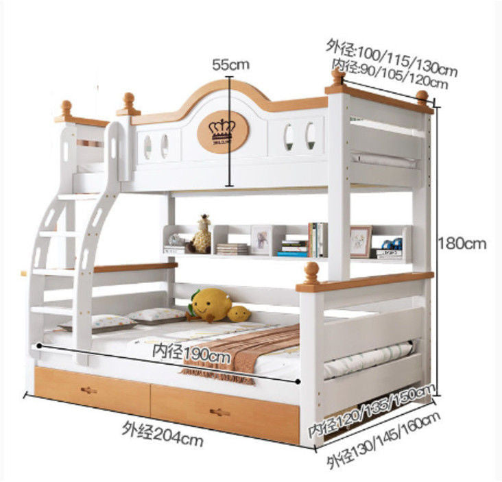 European Style Multifunctional Full Solid Wood High Low Children's Upper and Lower Mother Wooden Bunk Bed
