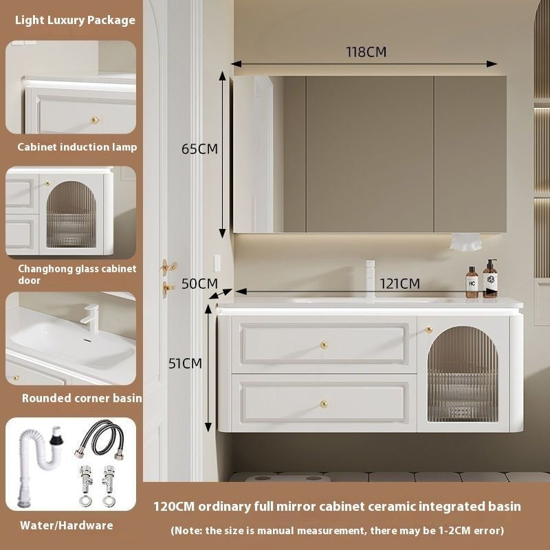 QW- French Cream Style Storage Cabinet Smart Mirror in the Bathroom Sink