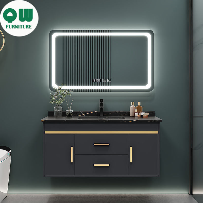 QW- Kabinet simpanan kayu asli cermin pintar di bilik mandi, sinki bilik mandi 