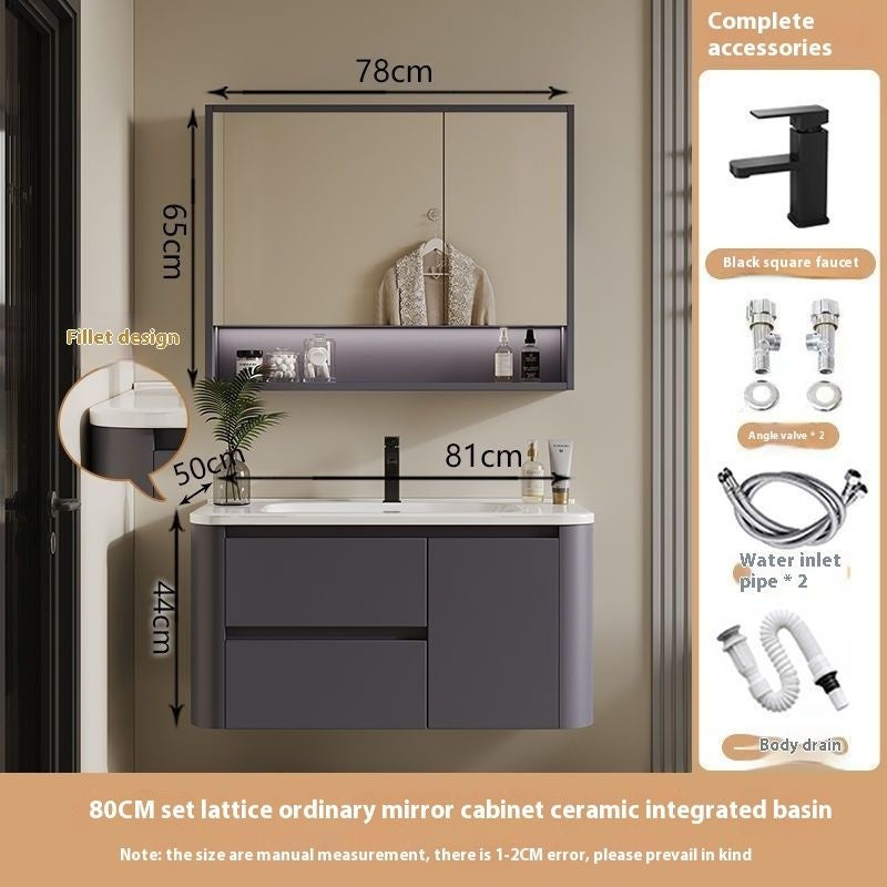 Kabinet Penyimpanan QW- Ins Style, Kabinet Cermin Pintar untuk Bilik Mandi, Set Singki Bilik Mandi 