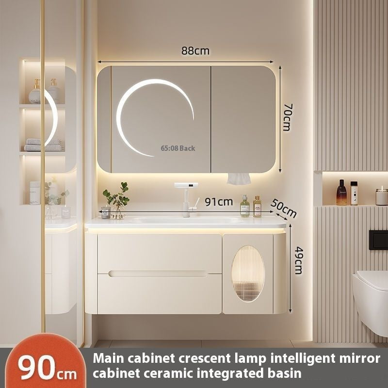Set Kabinet Bilik Mandi Cermin Pintar Penyimpanan Kayu Oak QW- 
