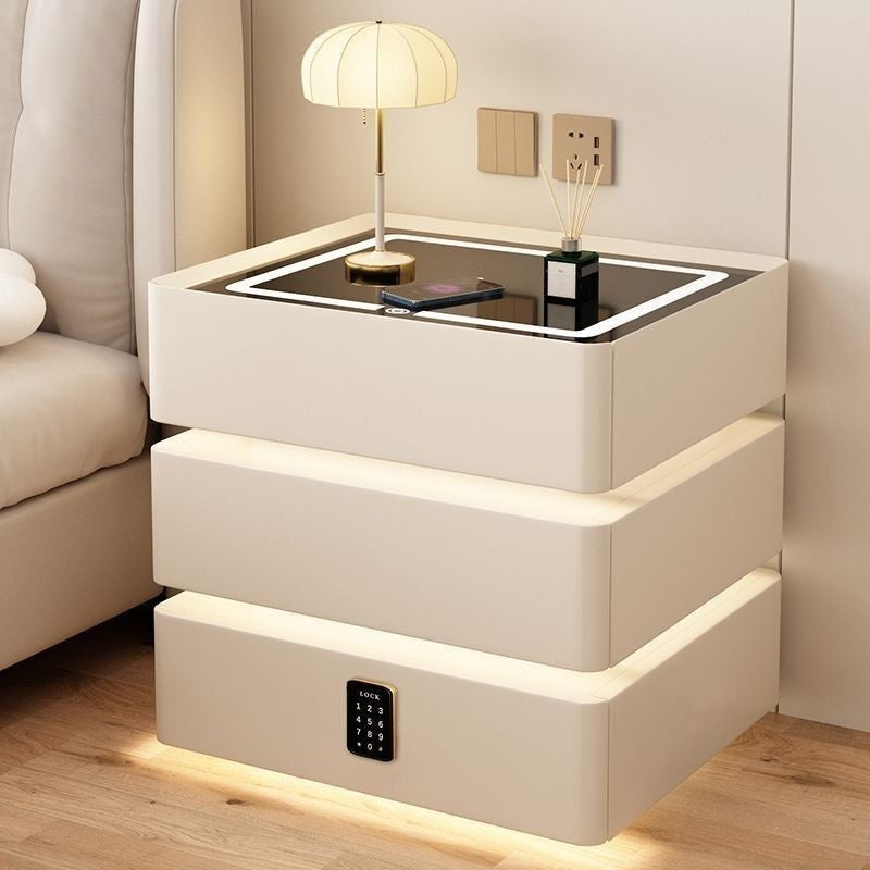 Bedside Table Simple Modern Solid Wood Rechargeable Multifunctional Light Suspension Elegant Smart Cabinet