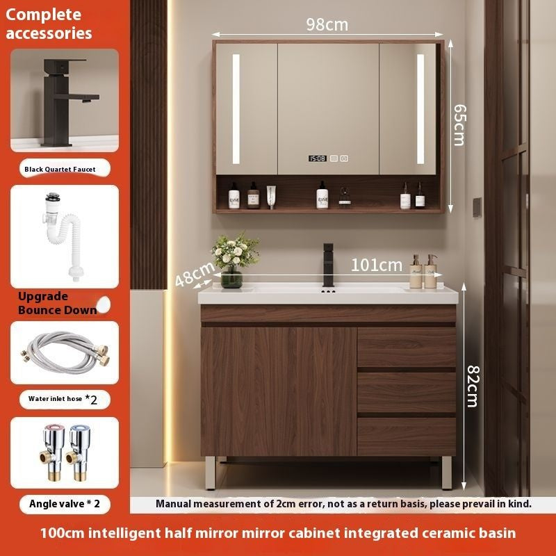 QW- Brown Real Wood Storage Cabinet Smart Materials for the Bathroom Sink Set