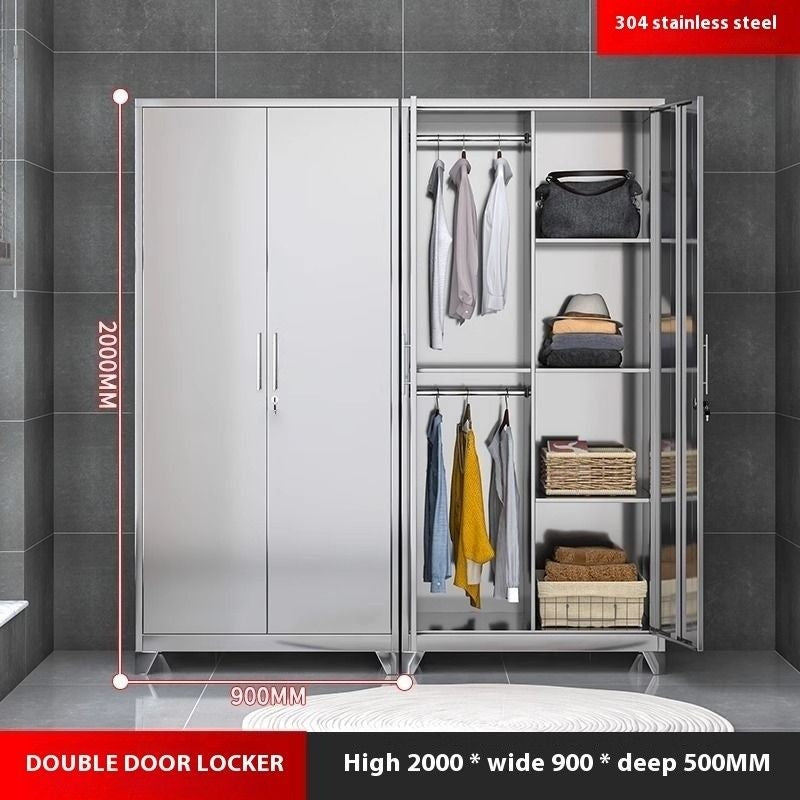 Stainless Steel Wardrobe Home Bedroom Sliding Door Hanging Closet High Capacity Storage Cabinet Balcony All In One Locker
