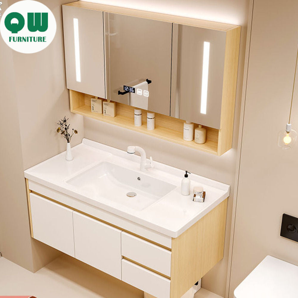 QW- Cabinet, Solid Wood Bathroom, Sink, Bathroom Set, Smart Glass Cabinet