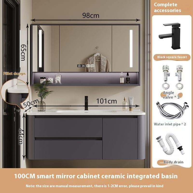 Kabinet Penyimpanan QW- Ins Style, Kabinet Cermin Pintar untuk Bilik Mandi, Set Singki Bilik Mandi 