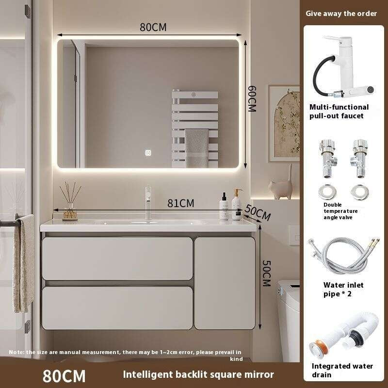 QW- Kabinet simpanan kayu asli cermin pintar di bilik mandi, sinki bilik mandi 