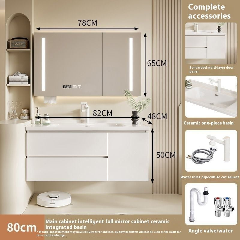 QW- Solid Wood Storage Smart Mirror Cabinet Bathroom Sink Set