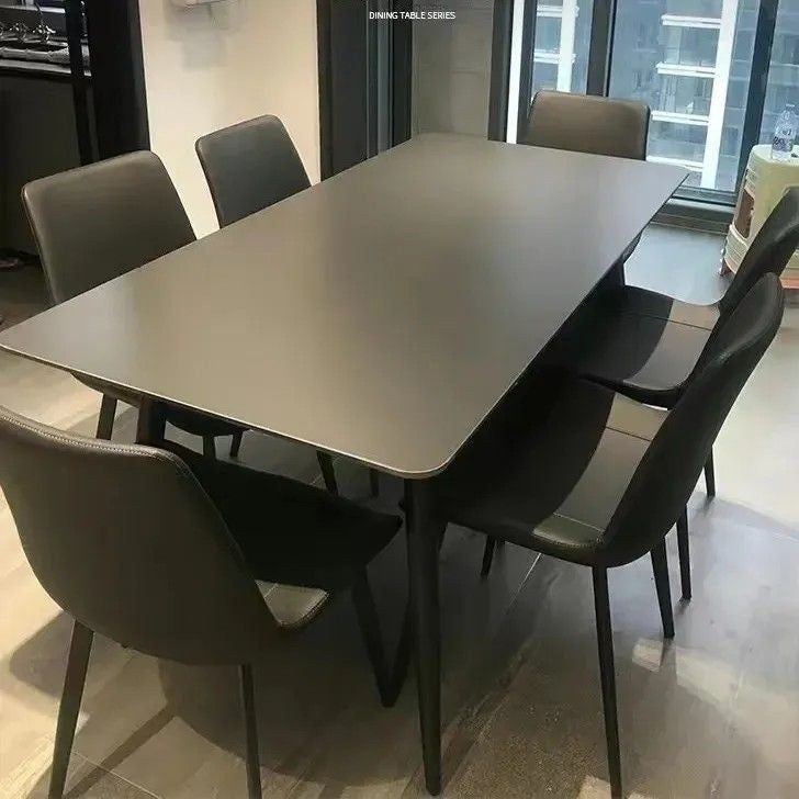 Italian light color elegant black with stone chairs combination modern simple home dining table