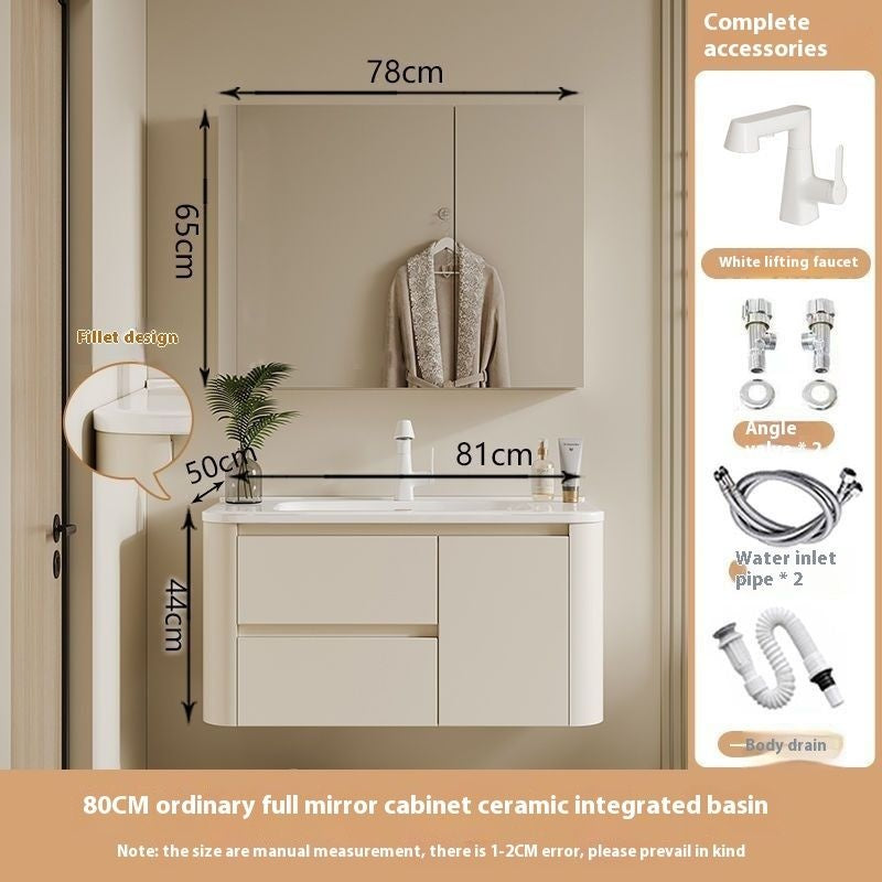 Kabinet Penyimpanan QW- Ins Style, Kabinet Cermin Pintar untuk Bilik Mandi, Set Singki Bilik Mandi 