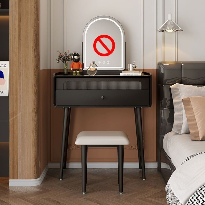 French Style One Bedroom Storage Black Multi-Functional Dressing Table with Mirror