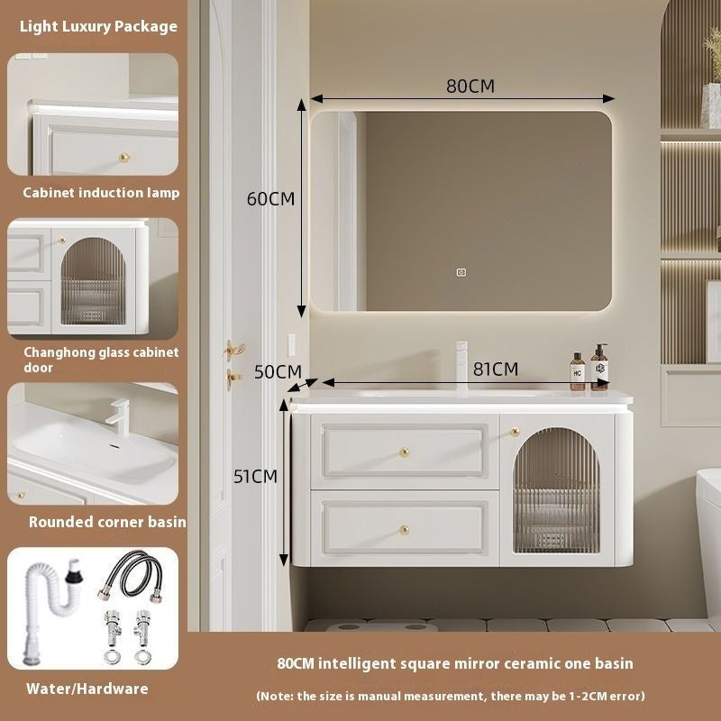 QW- French Cream Style Storage Cabinet Smart Mirror in the Bathroom Sink