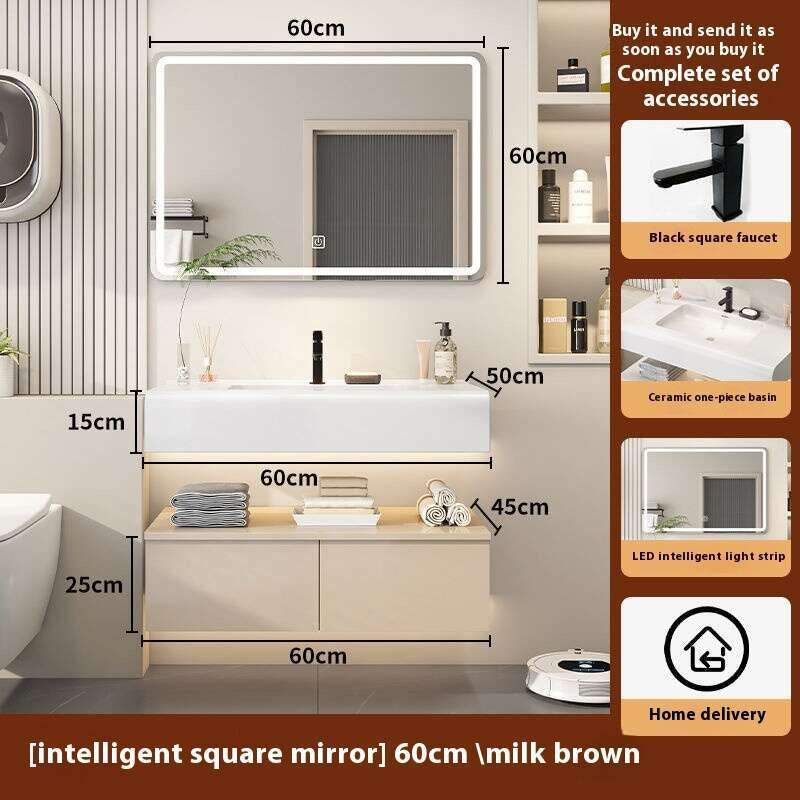 QW- Kabinet simpanan kayu asli cermin pintar di bilik mandi, sinki bilik mandi 