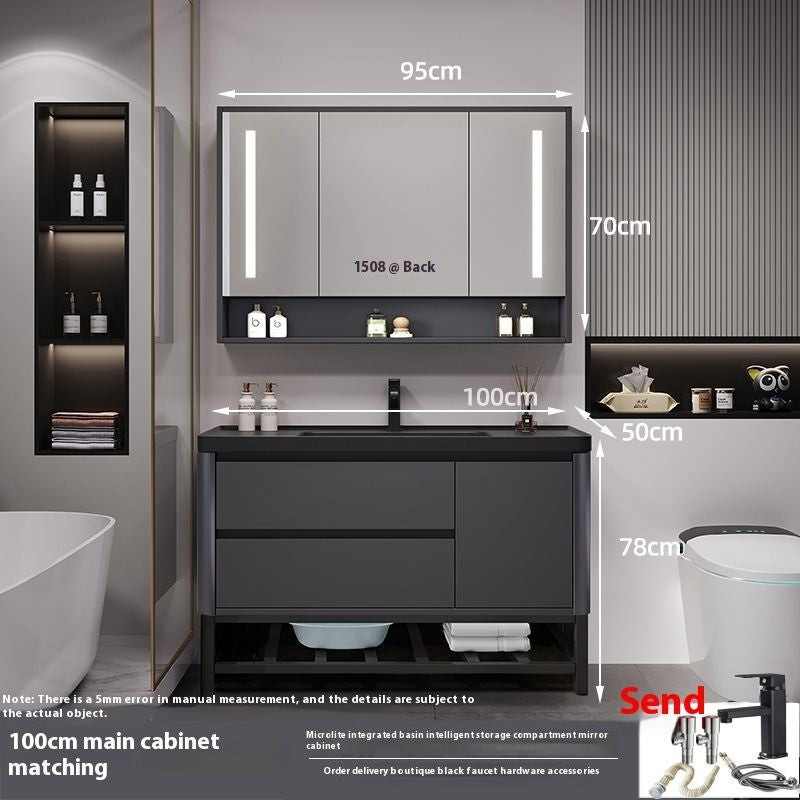 QW- Bathroom storage with smart mirror and black glass cabinet made of real wood.