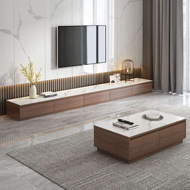 Set Kombo Meja Kopi Marmar Minimalis Moden Kabinet Lantai TV Ruang Tamu Rockboard