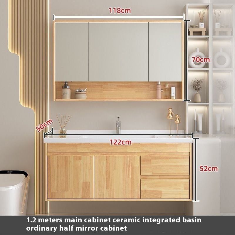 Set Singki Cermin Pintar Kabinet Penyimpanan Kayu Oak QW- di Bilik Mandi 