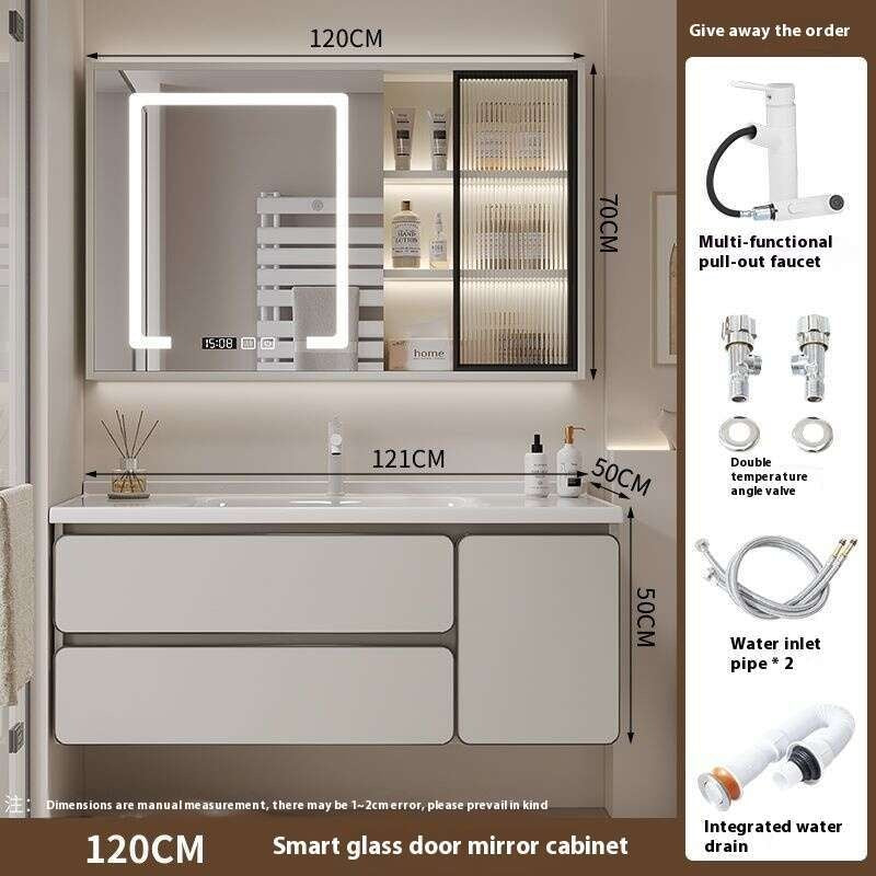 QW- Kabinet simpanan kayu asli cermin pintar di bilik mandi, sinki bilik mandi 