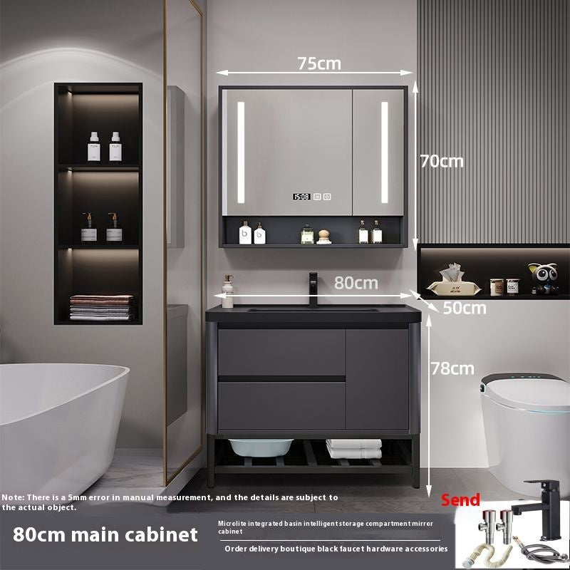 QW- Bathroom storage with smart mirror and black glass cabinet made of real wood.