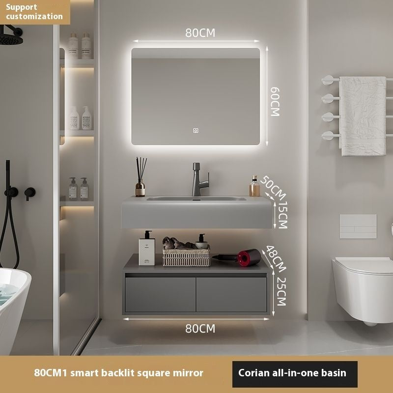 QW- Real Wood Storage Sink Set Smart Mirror Cabinet in the Bathroom