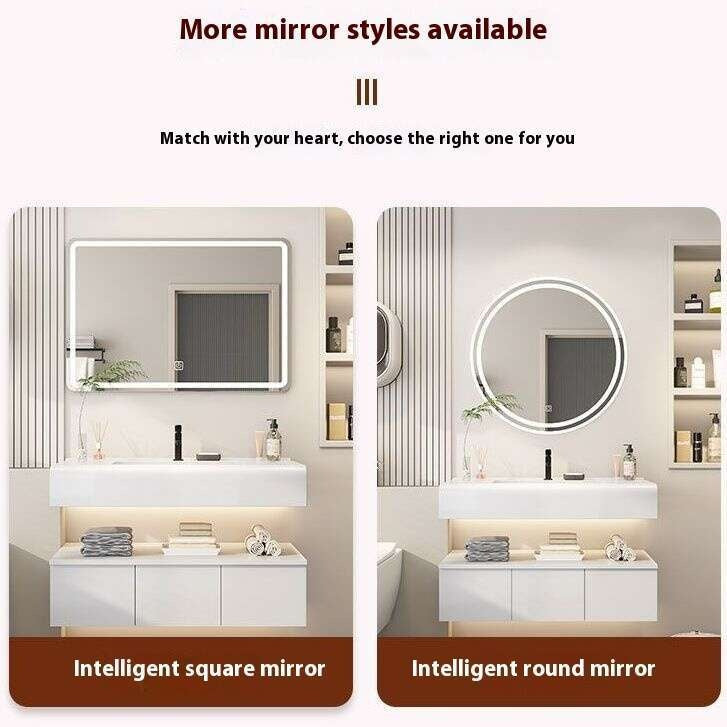 QW- Kabinet simpanan kayu asli cermin pintar di bilik mandi, sinki bilik mandi 