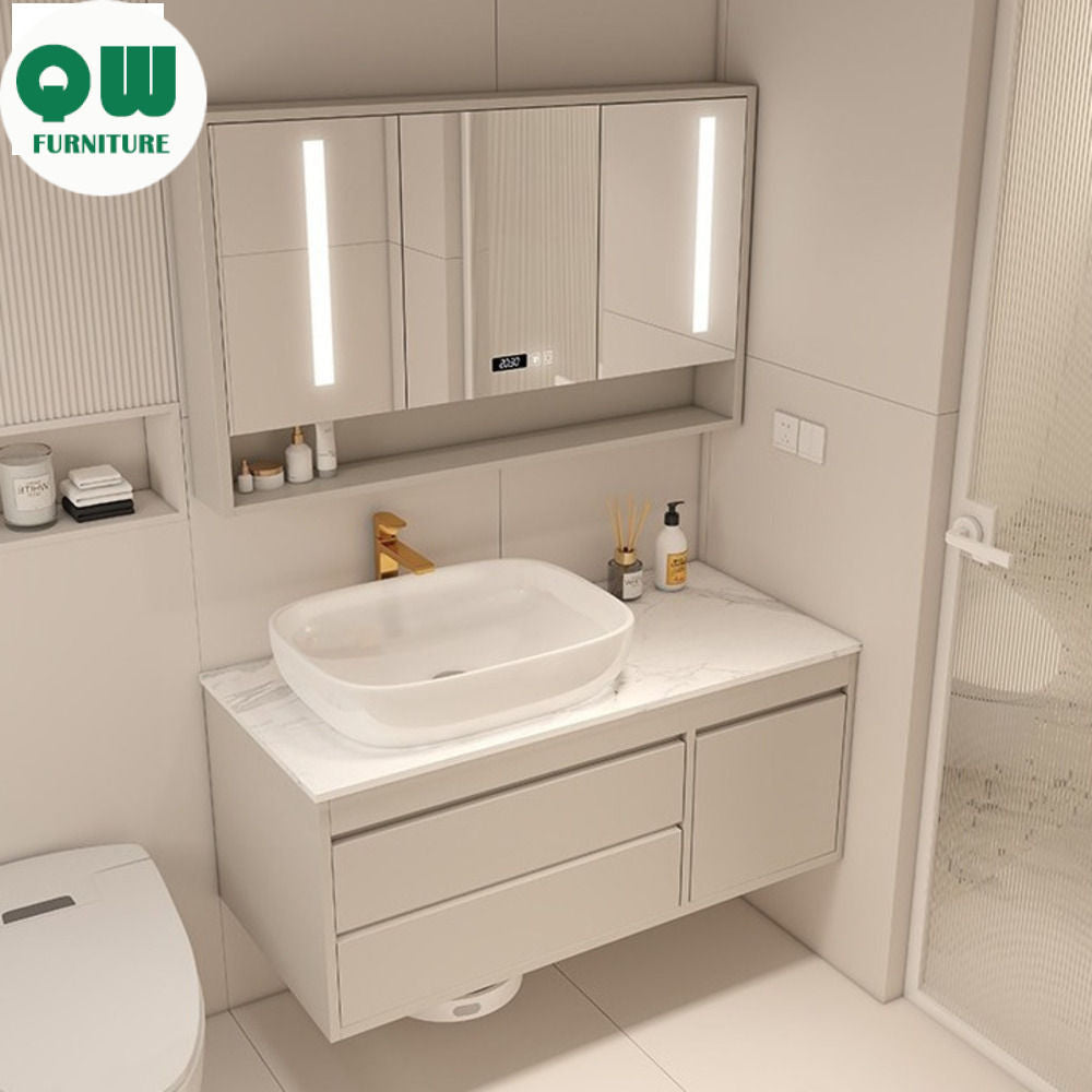 QW- Made of Real Wood, Smart Mirror in Bathroom, Bathroom Sink Storage Cabinet