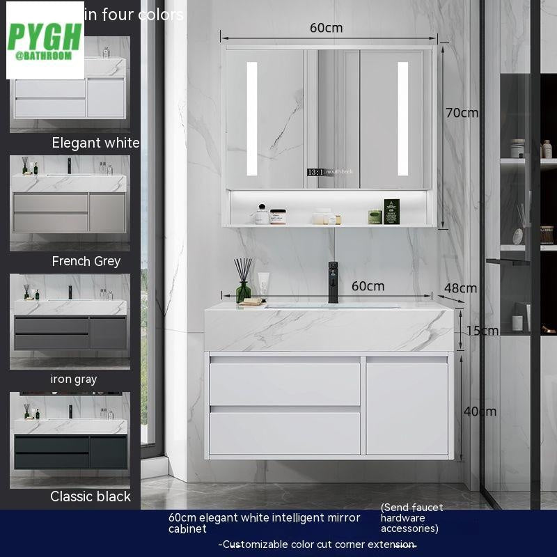 QW- Marble Solid Wood Basin Set Integrated Bathroom Storage Cabinet