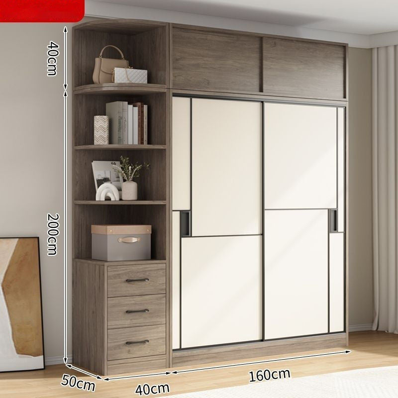 Solid Wood Sliding Door Wardrobe Large Capacity Multifunctional Storage Bedroom Multi-layer
