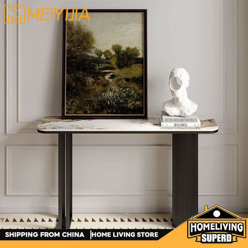 Bar living room divider stone table, metal strip, entrance, Italian style, light luxury square console table.