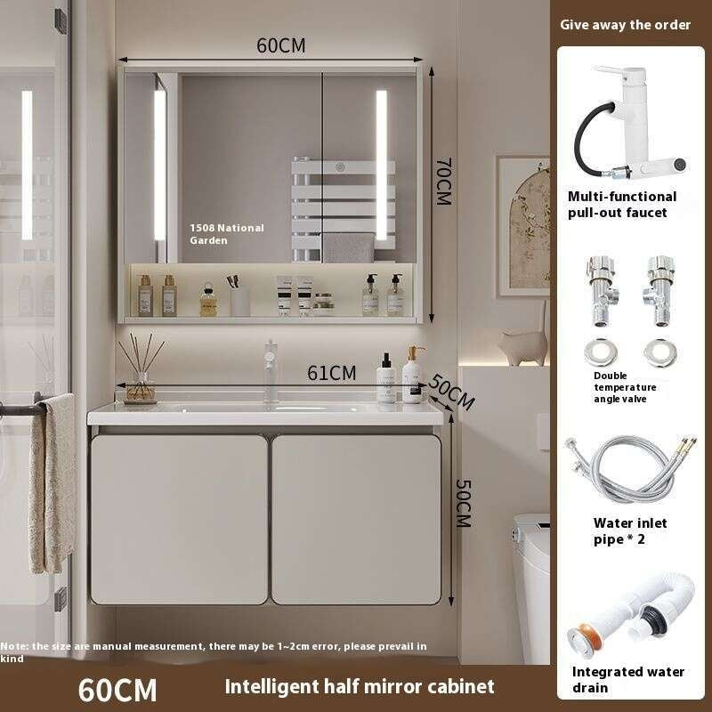 QW- Kabinet simpanan kayu asli cermin pintar di bilik mandi, sinki bilik mandi 