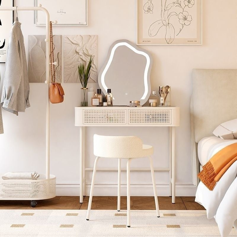 Cream Wind Simple Modern Glass Iron Art Large Bedroom Dressing Table