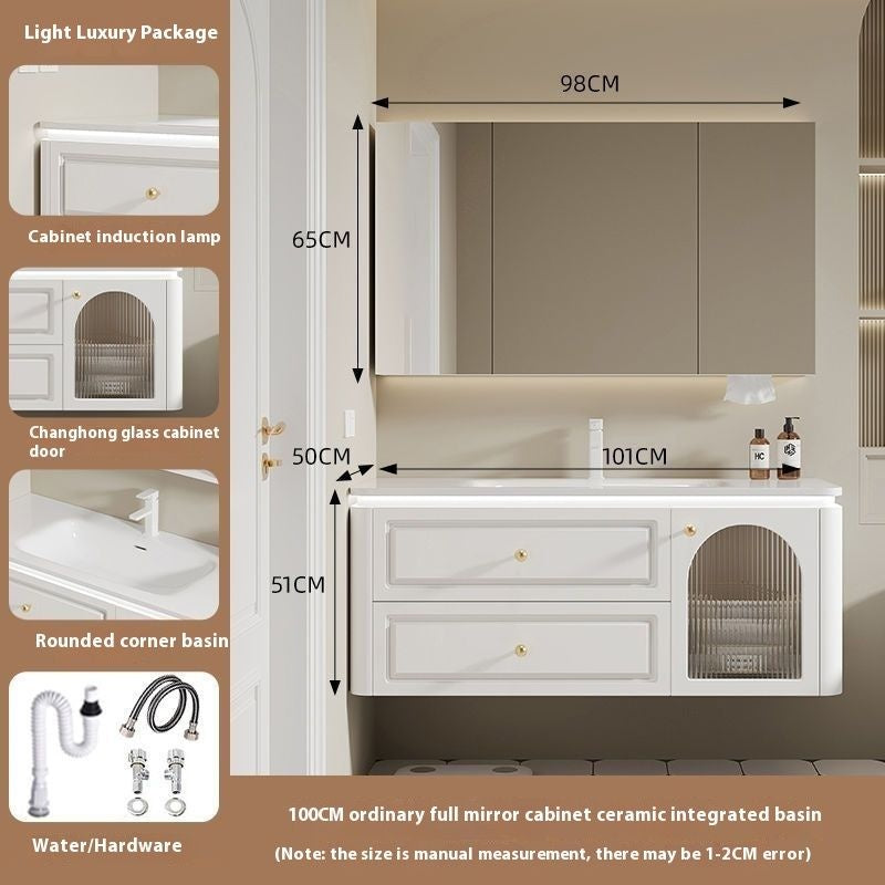 QW- French Cream Style Storage Cabinet Smart Mirror in the Bathroom Sink