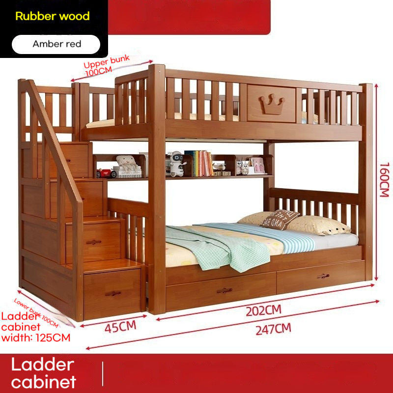 Oak upper lower bunk high and low dormitory bed, small solid wood bed for children, students, adults.
