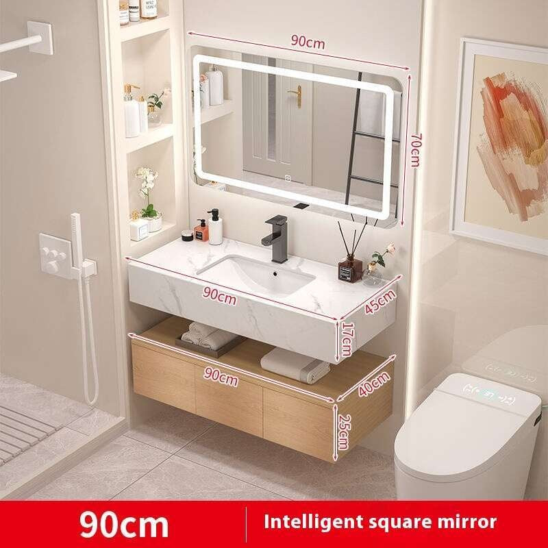 QW- Kabinet simpanan kayu asli cermin pintar di bilik mandi, sinki bilik mandi 