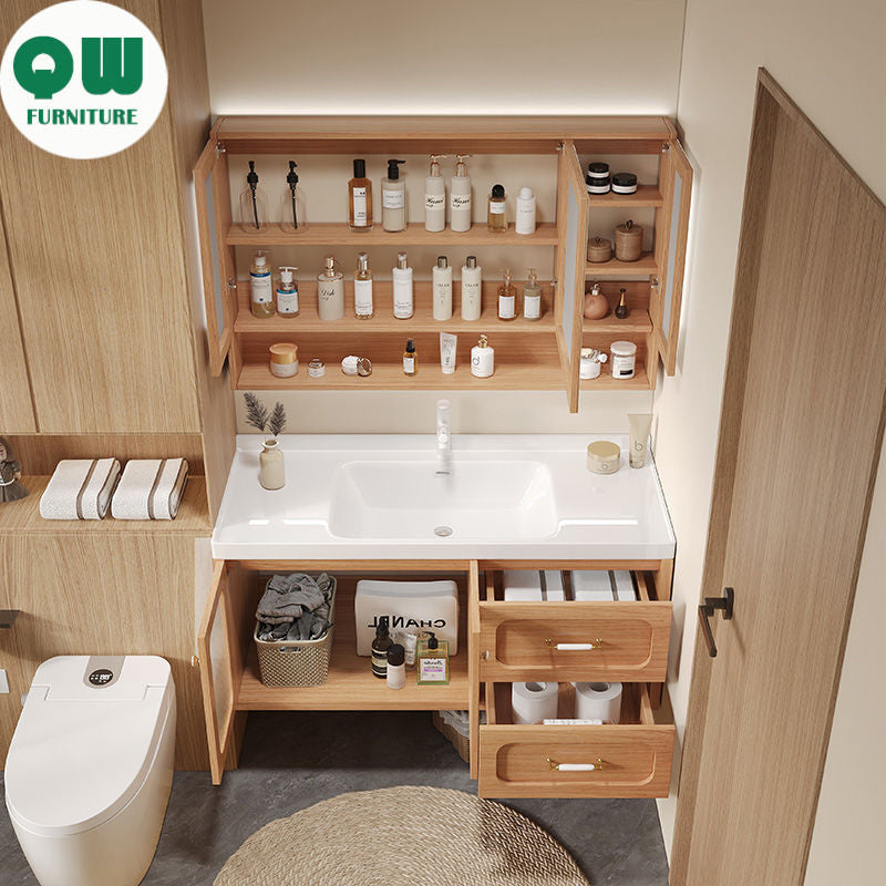 QW- Solid Wood Storage Smart Mirror Cabinet Bathroom Sink Set