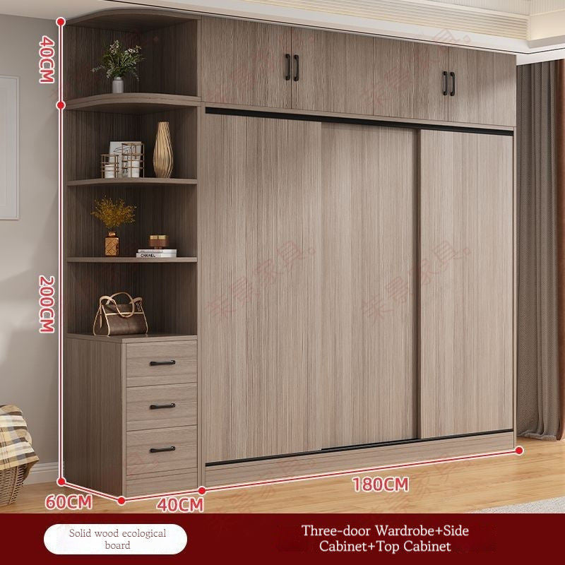 Solid Wood Sliding Door Home Bedroom Modern Simple Storage Cabinet Wardrobe 1.8m