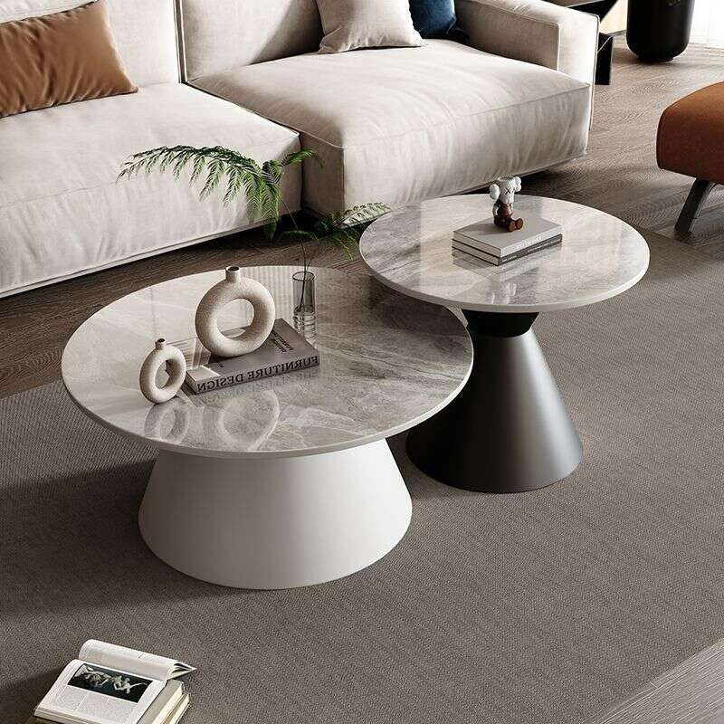Meja Kopi Slate Sofa kopi yang ringan dan elegan untuk ruang tamu rumah, meja bulat kecil