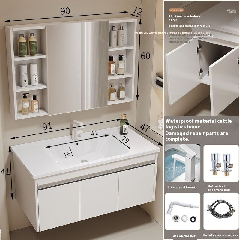 QW- alloy Aluminum makes a storage cabinet for the bathroom, mirror cabinet, and sink set.