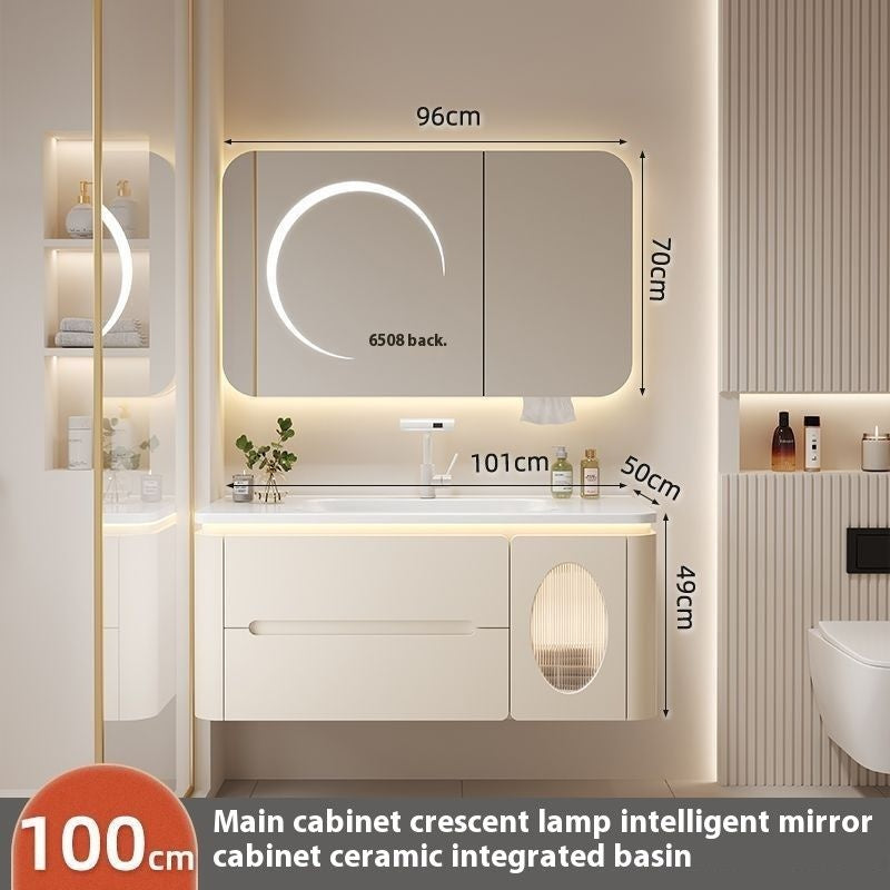 Set Kabinet Bilik Mandi Cermin Pintar Penyimpanan Kayu Oak QW- 