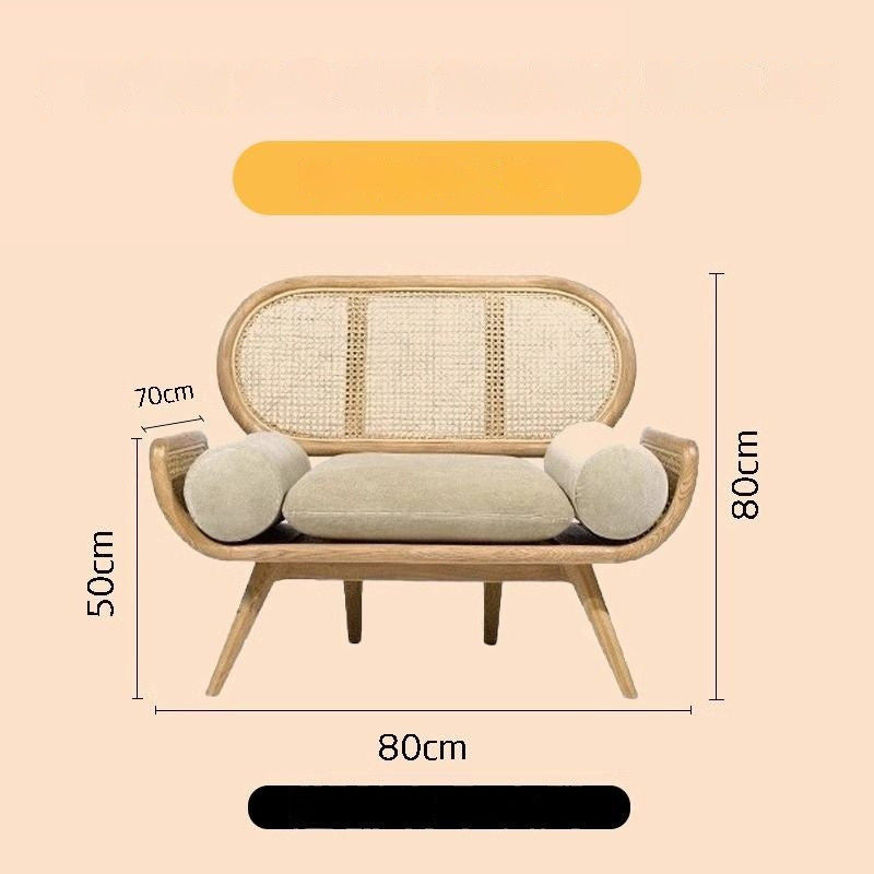 Sofa Rajutan Kayu Padu Perancis Ruang Tamu Malas Rotan Kerusi Santai Dalaman Kecil Kreatif