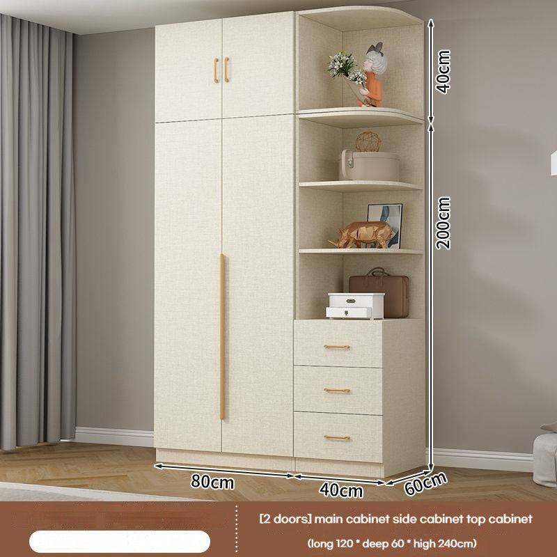 Solid Wood Thick Back Plate Bedroom Cream Windproof High Capacity Home Wardrobe