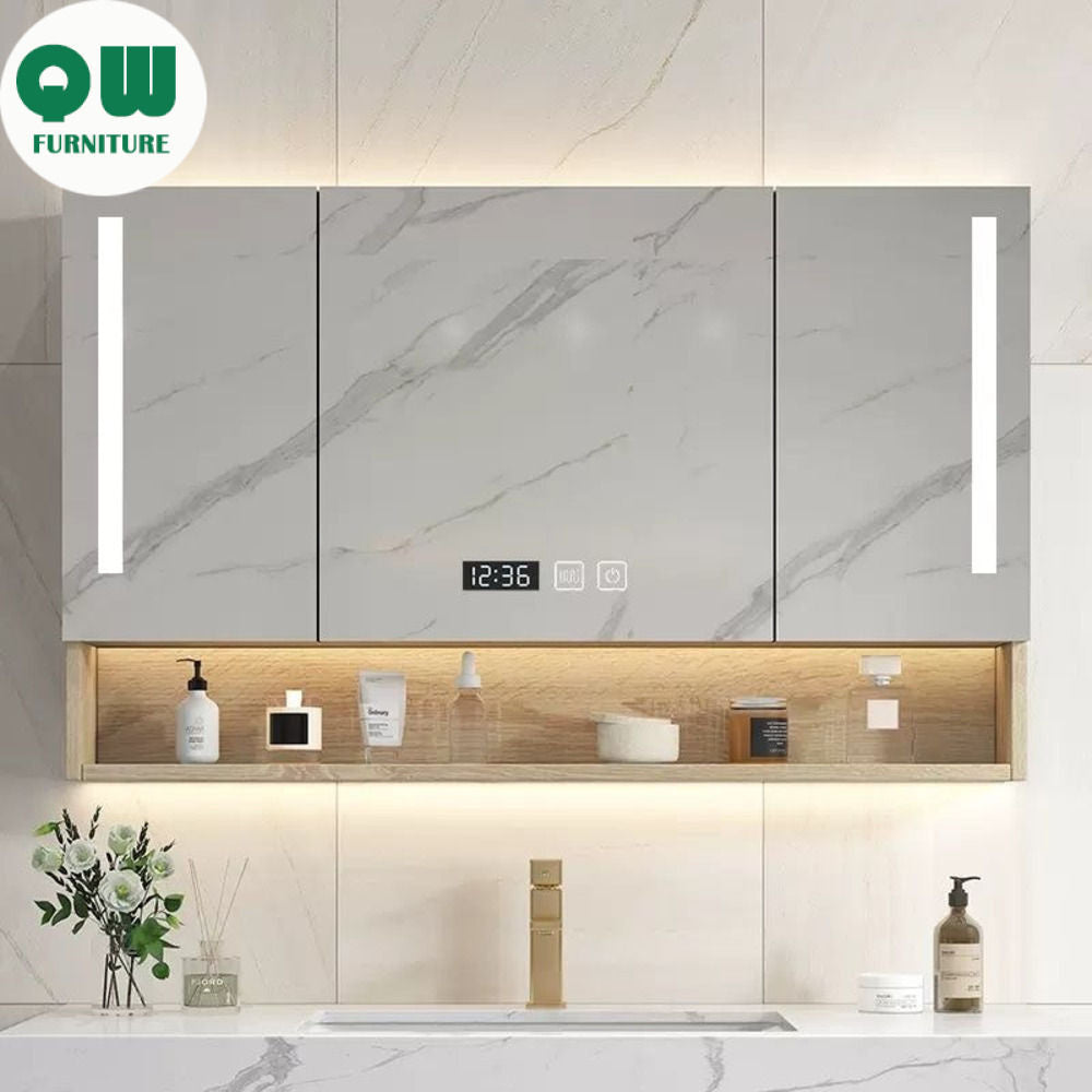 QW- Smart mirror made of real wood, mirror, bathroom storage cabinet