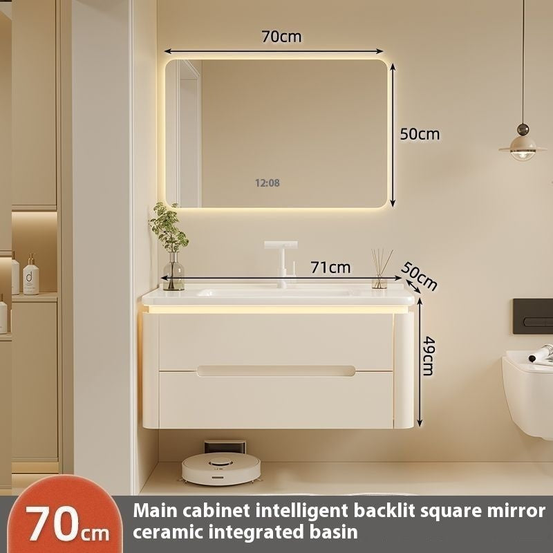 QW- Cream Color Storage Smart Glass Cabinet Bathroom Basin