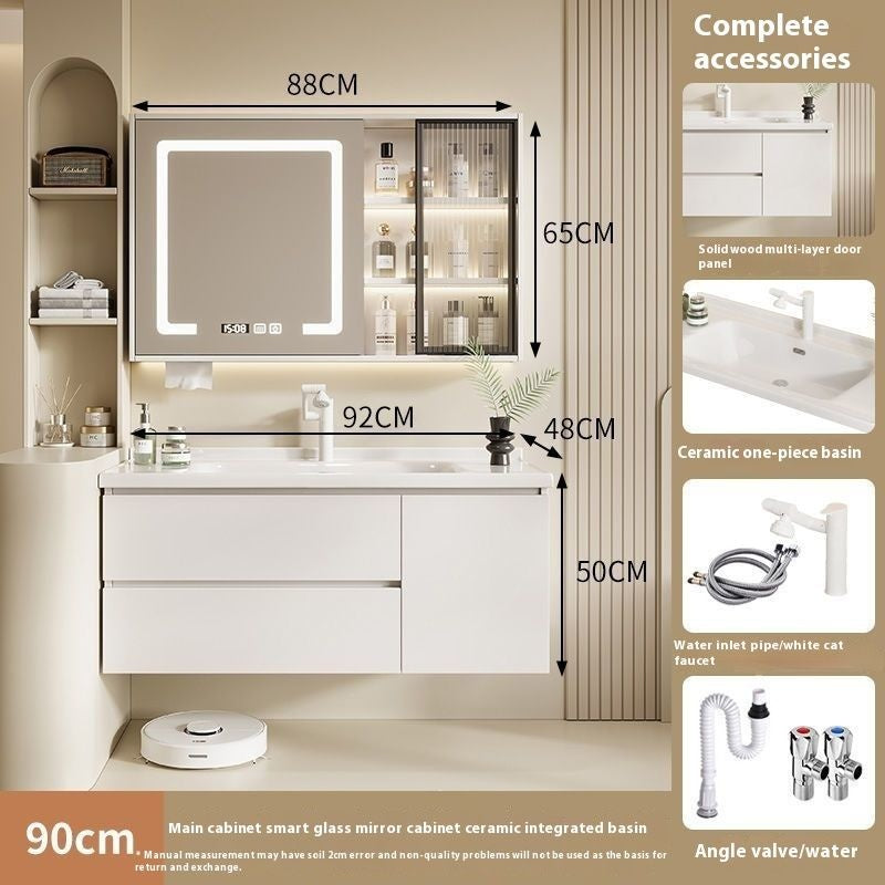 QW- Solid Wood Storage Smart Mirror Cabinet Bathroom Sink Set