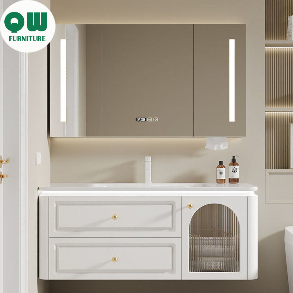 QW- French Cream Style Storage Cabinet Smart Mirror in the Bathroom Sink