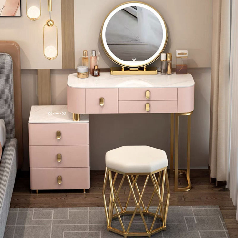 Kabinet Solek Kayu Asli Pintar, Pengecasan Tanpa Wayar, Gaya Nordik Elegan untuk Bilik Tidur Meja solek moden yang ringkas Boleh berfungsi dalam pelbagai cara