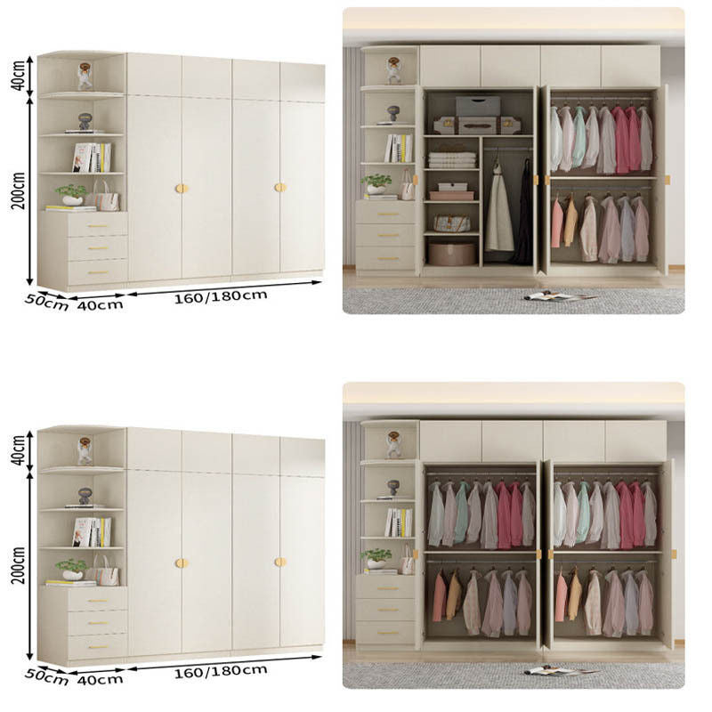 Solid Wood Double Open Doors Modern Cream Wind Wardrobe Large Capacity Multipurpose