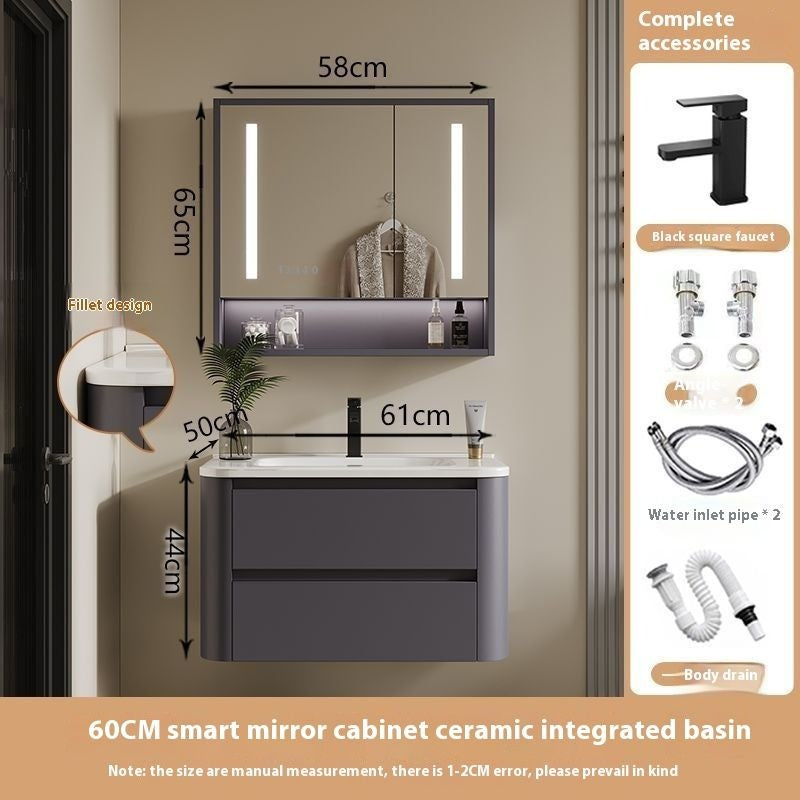 Kabinet Penyimpanan QW- Ins Style, Kabinet Cermin Pintar untuk Bilik Mandi, Set Singki Bilik Mandi 